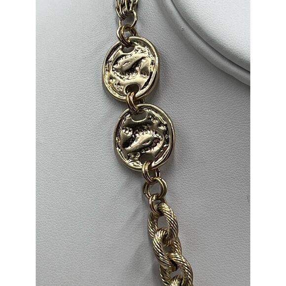 Chicos Chain Link Coin Station Round Rhinestone accent Pendant Necklace - Picture 5 of 12